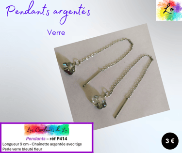 Pendants chaînette argentée fleur verre nacré Les Couleurs de Lo