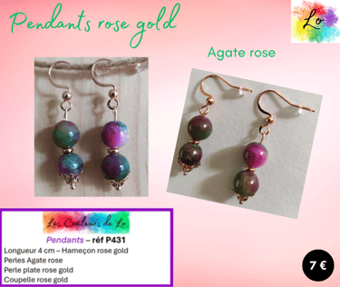 Boucles pendants rose gold Agate rose Les Couleurs de Lo