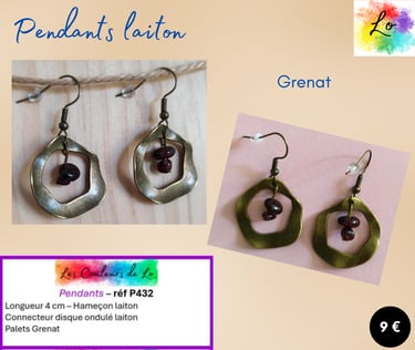 Boucles pendants laiton disque ondulé Grenat Les Couleurs de Lo