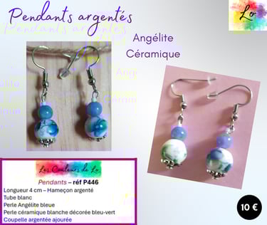 Boucles pendants argentés Angélite Céramique décorée Les Couleurs de Lo    