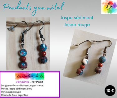 Boucles pendants gun métal Jaspe sédiment Jaspe rouge Les Couleurs de Lo