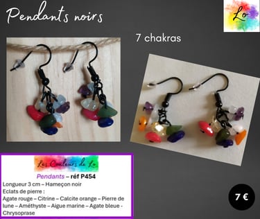 Boucles pendants noirs 7 éclats de pierre Les Couleurs de Lo