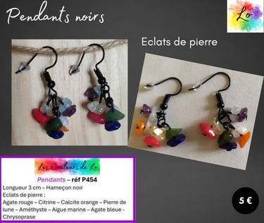 Boucles pendants noirs 7 éclats de pierre Les Couleurs de Lo