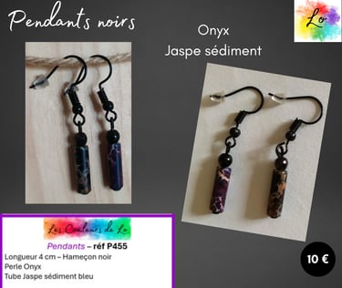 Boucles pendants noirs Onyx Jaspe sédiment Les Couleurs de Lo