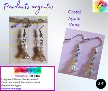 Boucles pendants argentés cristal de Bohème Agate fleur verre Les Couleurs de Lo