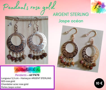 Boucles pendants 925 rose gold chandelier à fleurs acier Jaspe océan Les Couleurs de Lo