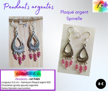 Boucles pendants Plaqué argent chandelier Spinelle rose lumière Les Couleurs de Lo