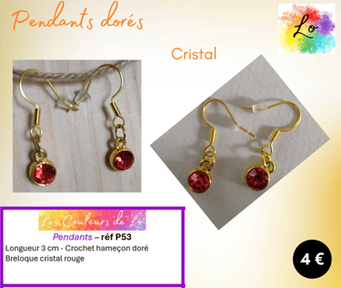 Boucles pendants dorés cristal rouge Les Couleurs de Lo