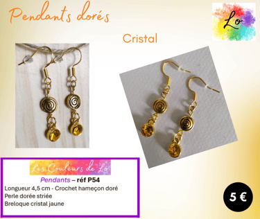 Boucles pendants perle métal gravé cristal doré Les Couleurs de Lo