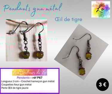 Boucles pendants gun métal Œil de tigre Les Couleurs de Lo