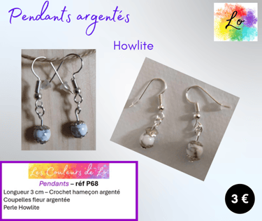 Boucles pendants argentés Howlite Les Couleurs de Lo