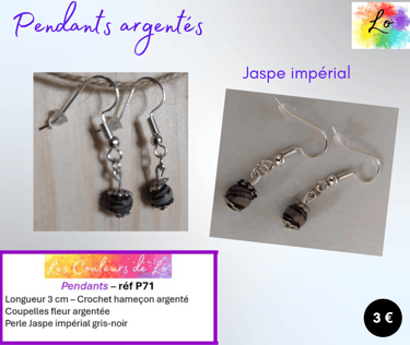 Boucles pendants argentés Jaspe impérial Les Couleurs de Lo