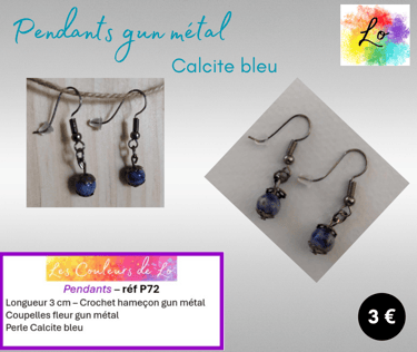 Boucles pendants gun métal Calcite bleu Les Couleurs de Lo