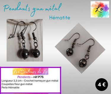 Boucles pendants gun métal Hématite Les Couleurs de Lo
