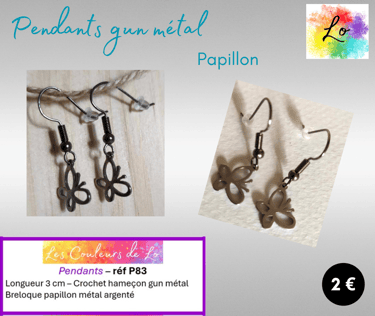 Boucles pendants gun métal papillon acier Les Couleurs de Lo