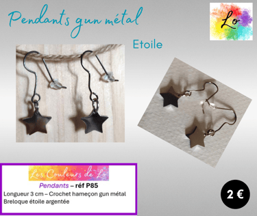 Boucles pendants gun métal étoile acier Les Couleurs de Lo
