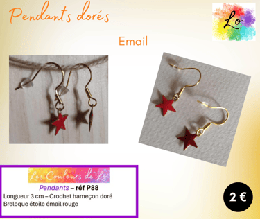 Boucles pendants dorés étoile émail rouge Les Couleurs de Lo
