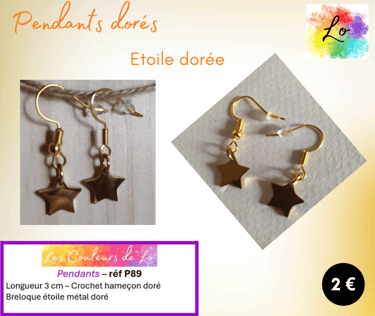 Boucles pendants dorés étoile acier Les Couleurs de Lo