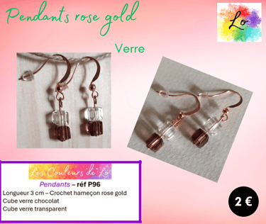Boucles pendants rose gold verre chocolat transparent Les Couleurs de Lo