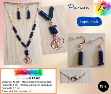 Parure rose gold Lapis lazuli breloque cœurs Les Couleurs de Lo