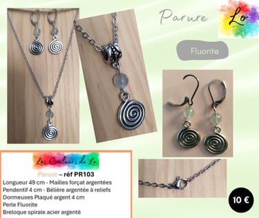 Parure argentée Fluorite spirale argentée Les Couleurs de Lo
