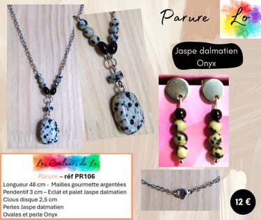 Parure argentée Jaspe dalmatien Onyx Les Couleurs de Lo