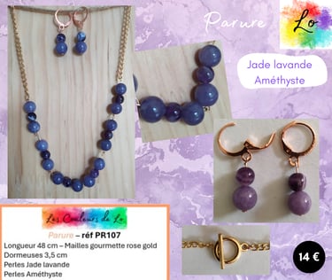 Parure rose gold Jade lavande Améthyste Les Couleurs de Lo