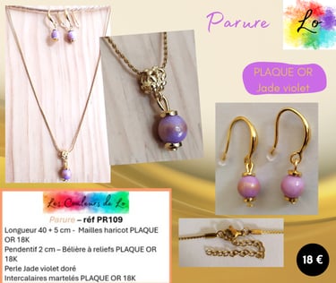 Parure Plaqué or Jade violet doré Les Couleurs de Lo