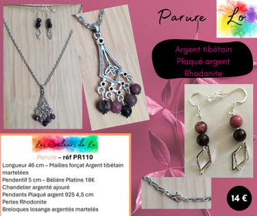 Parure Argent tibétain Plaqué argent Rhodonite Les Couleurs de Lo