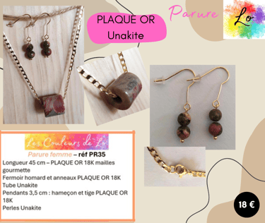 Parure Plaqué or 18K Unakite Les Couleurs de Lo