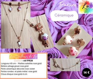 Parure rose gold céramique décorée perles acier Les Couleurs de Lo