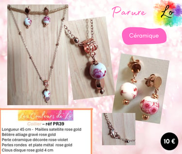 Parure rose gold céramique décorée perles rose gold Les Couleurs de Lo