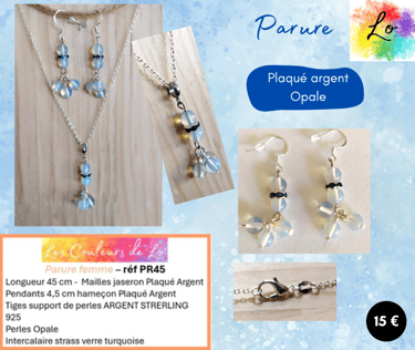 Parure Plaqué argent Opale strass verre Les Couleurs de Lo
