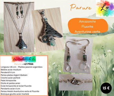 Parure argentée Amazonite Fluorite Aventurine verte Les Couleurs de Lo