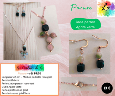 Parure rose gold Jade persan rose-vert Agate verte Les Couleurs de Lo