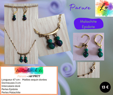 Parure dorée Malachite Epidote Les Couleurs de Lo