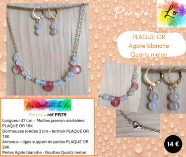 Parure Plaqué or Agate blanche Quartz melon Les Couleurs de Lo