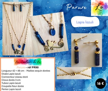 Parure dorée collier double connecteur oiseau Lapis lazuli Les Couleurs de Lo