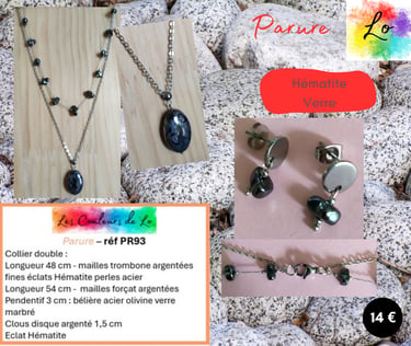 Parure argentée Hématite verre marbré gris Les Couleurs de Lo
