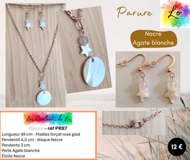 Parure rose gold Nacre Agate blanche Les Couleurs de Lo