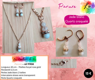 Parure rose gold Jade blanc strass Quartz craquelé Les Couleurs de Lo