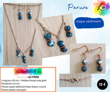 Parure rose gold Jaspe sédiment bleu Les Couleurs de Lo