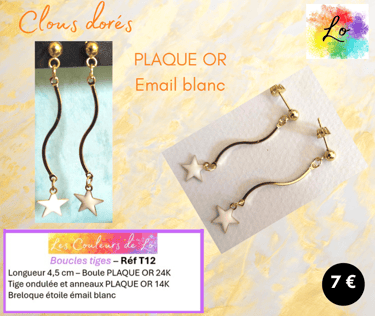 Clous d'oreille Plaqué or tige rigide étoile émail blanc Les Couleurs de Lo