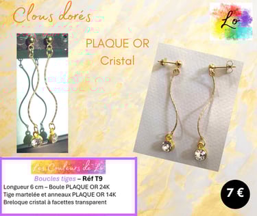 Boucles clous Plaqué or tige strass cristal transparent Les Couleurs de Lo
