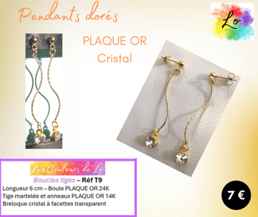 Boucles pendants tige rigide cristal transparent Les Couleurs de Lo