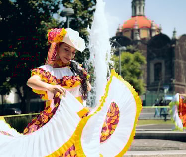 a woman in a dress with a white dress and a yellow dress