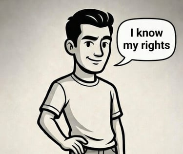 cartoon male saying 'I know my rights'