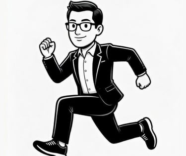 Black and white cartoon male in running pose