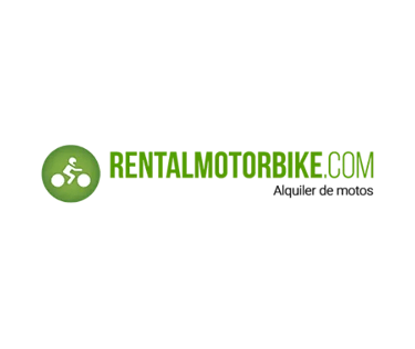 Rentalmotorbike.com logo featuring a green motorcycle icon and text on a black background.