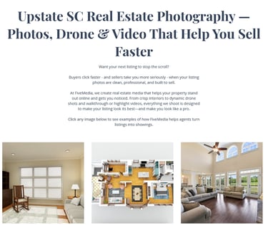 screenshot of five-media.com real estate photograph web page with photo im